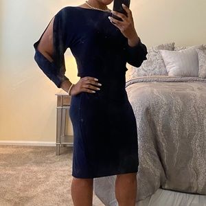 🐴 Ralph Lauren Women Navy Blue Boat-Neck Split-Sleeve Blouson Dress, US 6